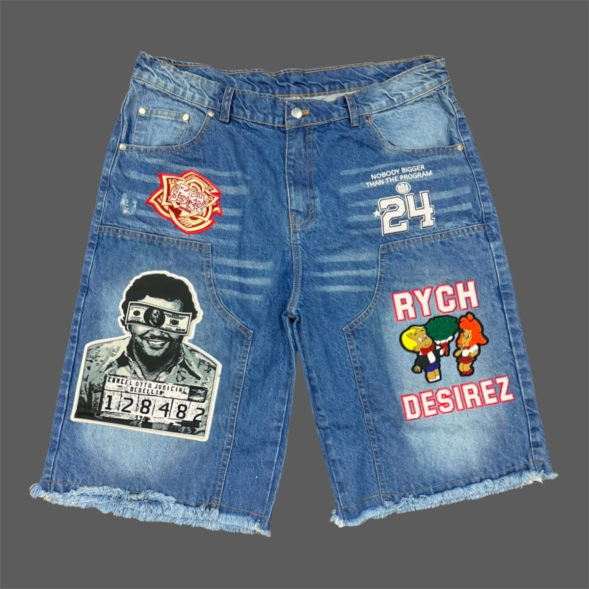“What The Rych” Jean Shorts Blue