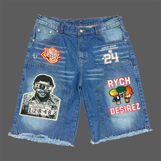 “What The Rych” Jean Shorts Blue